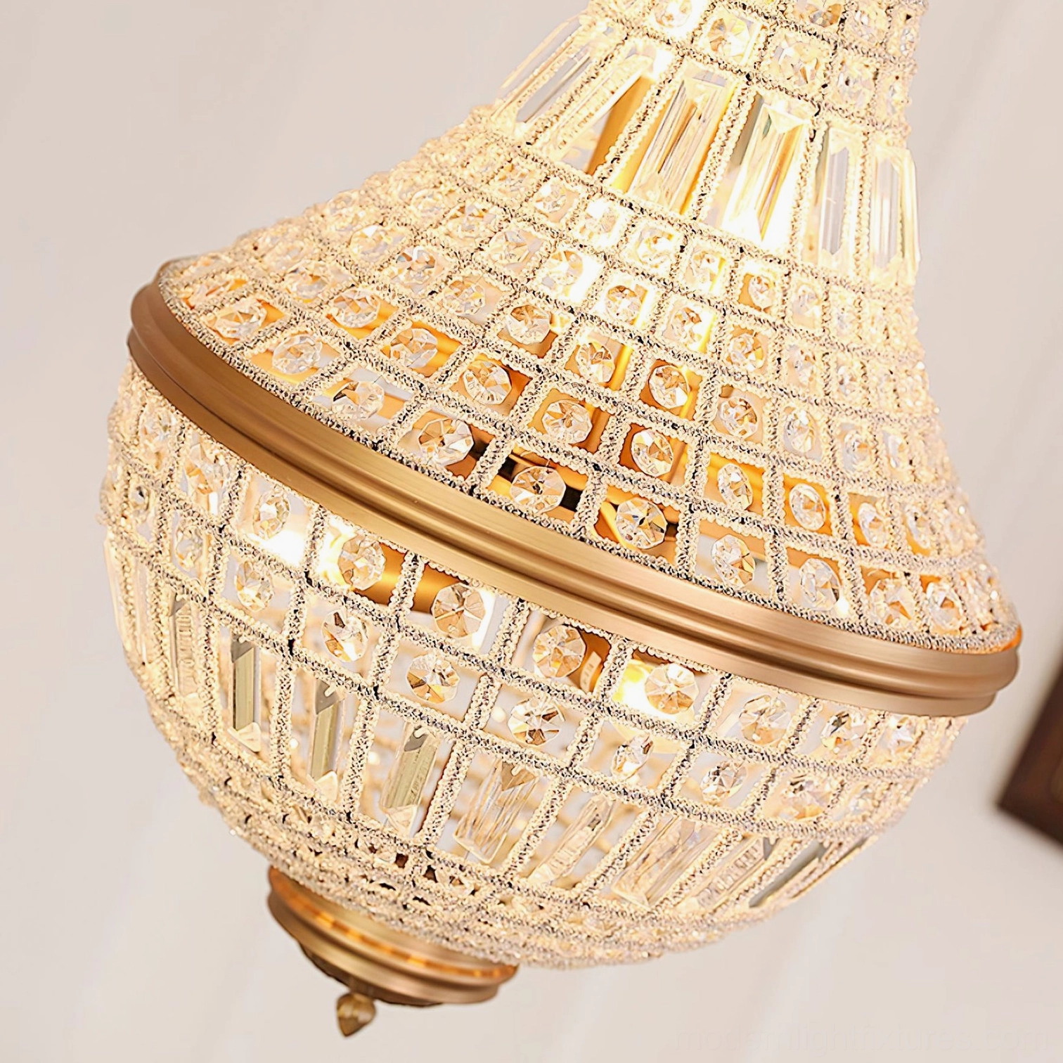Marrakech crystal chandelier showing six lamp holders E14 socket configuration