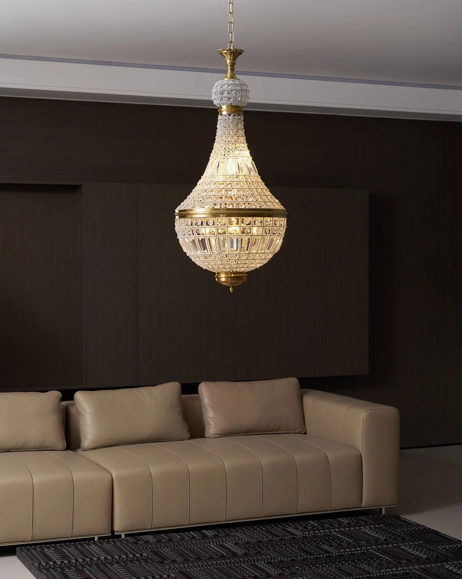 Marrakech wide teardrop crystal chandelier front hanging large modern living space