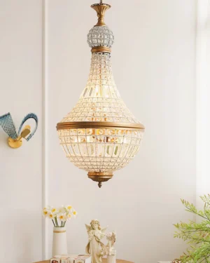 Marrakech crystal pendant light three-quarter view in home decor setting with wall art