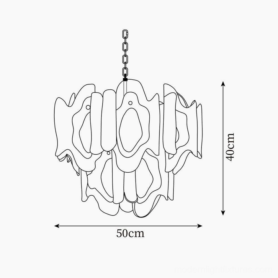 50cm diameter hand-blown vintage glass chandelier technical drawing schematic with measurements