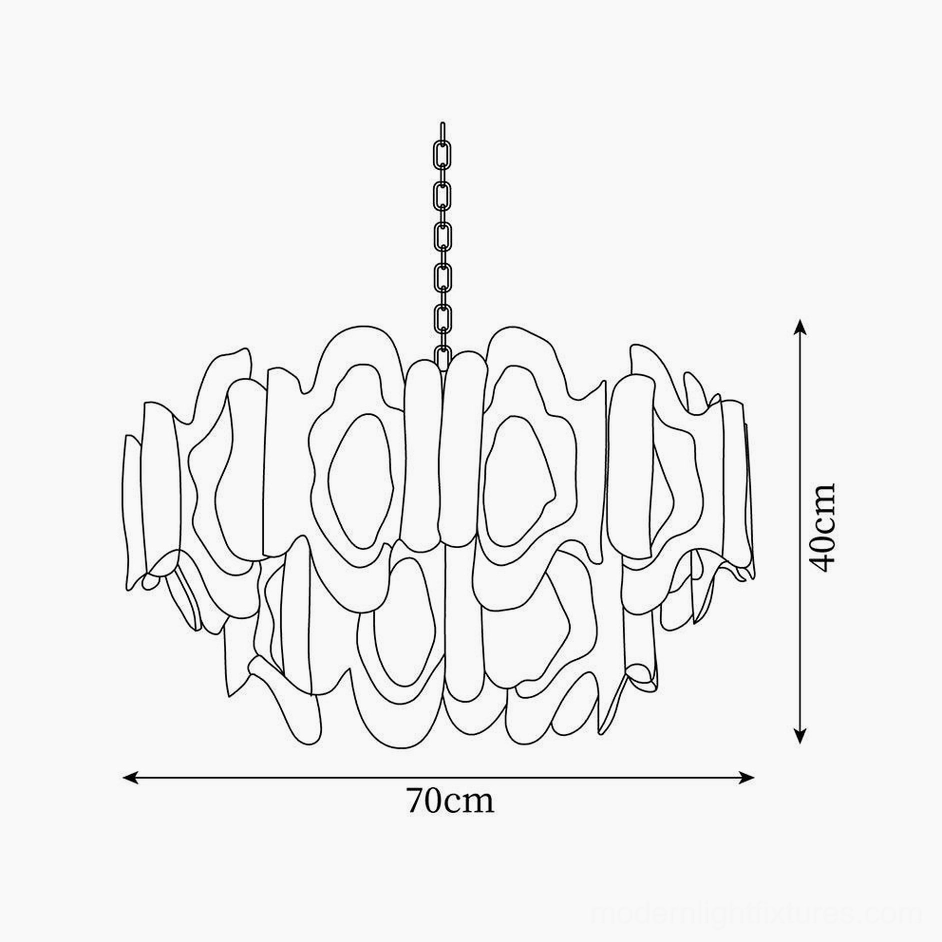 70cm diameter hand-blown vintage glass chandelier technical drawing with size dimensions