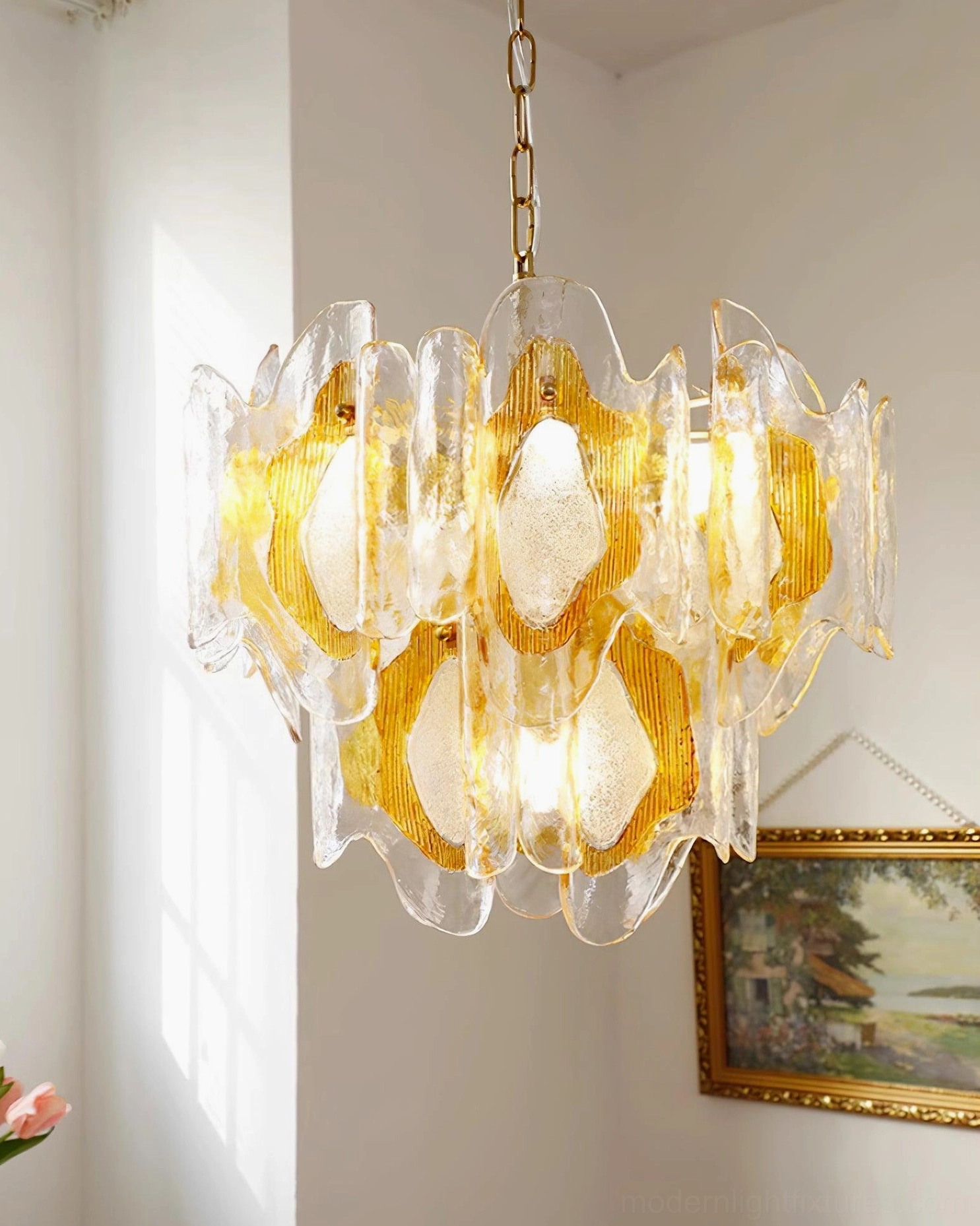 Marrina vintage French-inspired glass chandelier with organic wave pattern design