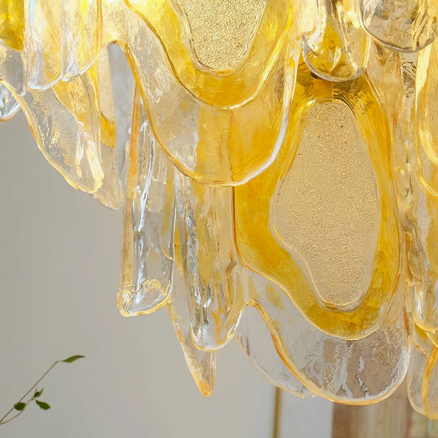 Vintage glass chandelier with organic wave pattern shades and dimmer-compatible E14 configuration