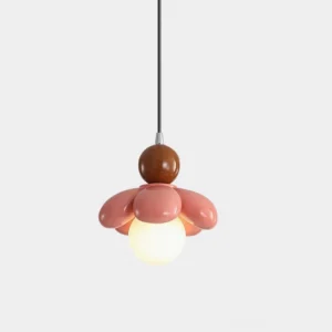 Maru Flower Pendant Light in pink resin with petal design, front studio view