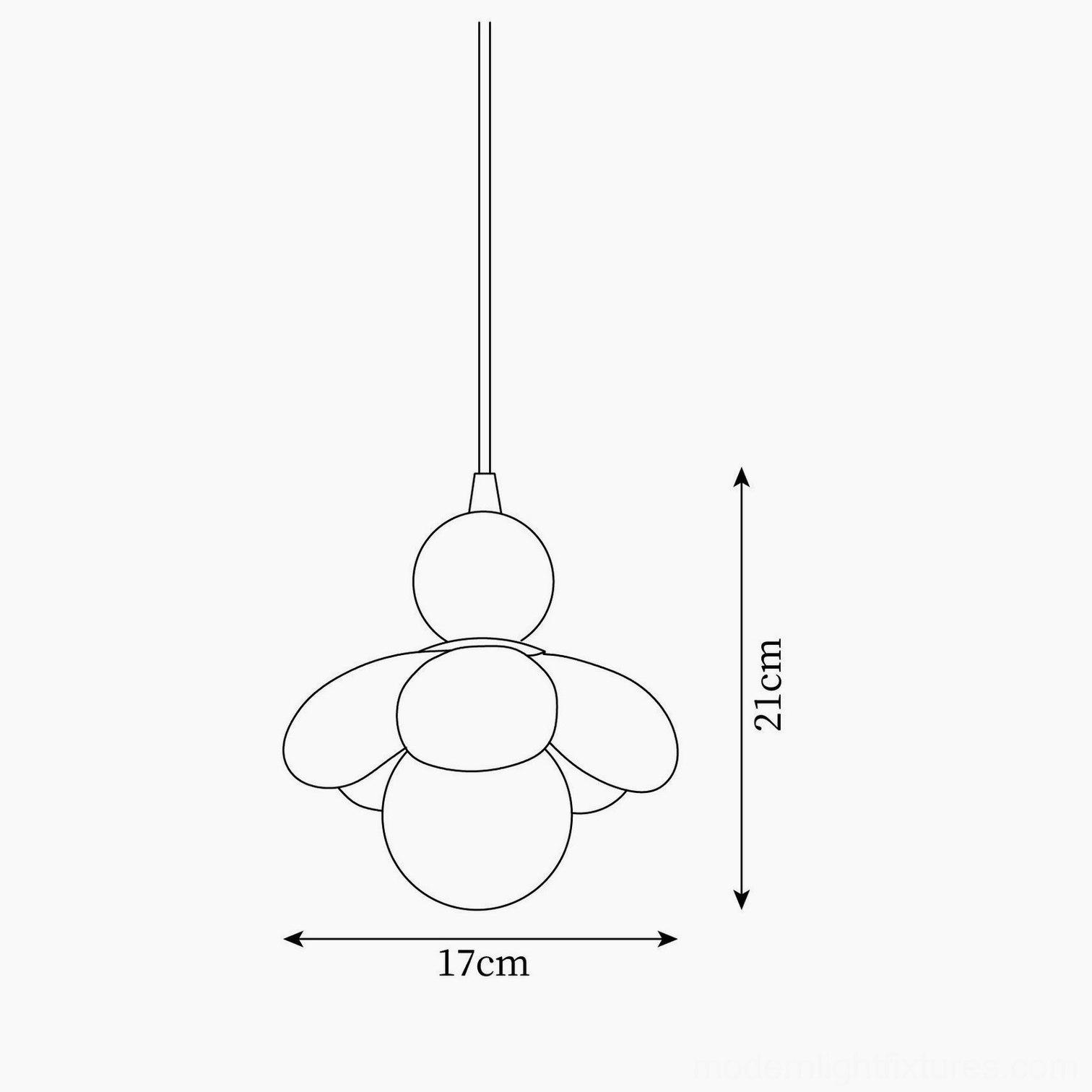 Maru Flower Pendant Light technical design schematic with dimensions 17cm x 21cm