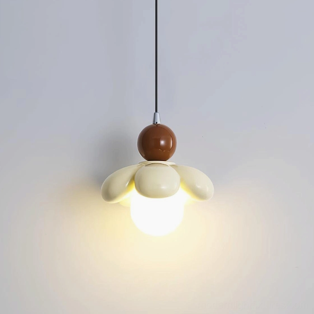 Beige Maru Flower Pendant Lamp with brown metal cap, minimalist lighting fixture
