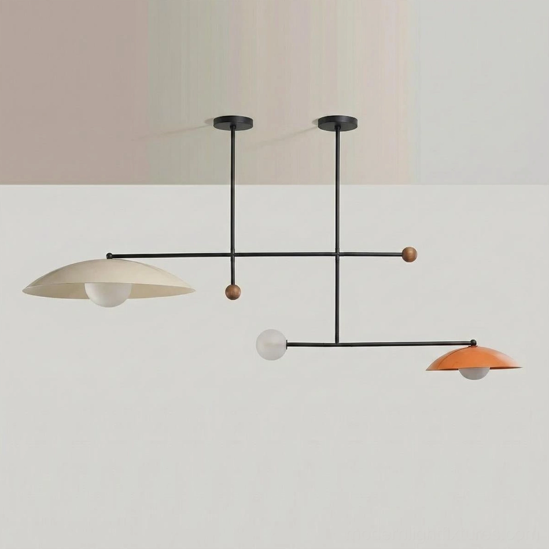 Matte black linear pendant chandelier with domed shades, modern multi-light fixture design