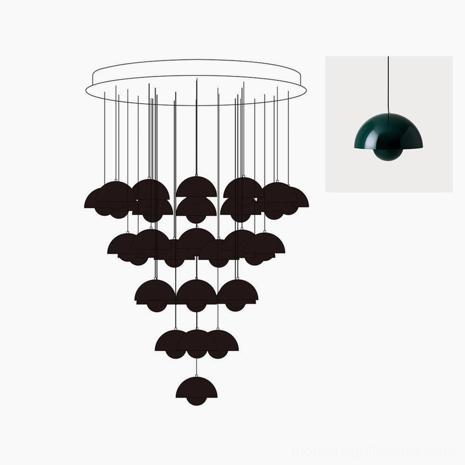 Modern multi-head dome pendant chandelier with matte finish in contemporary dining or entryway application
