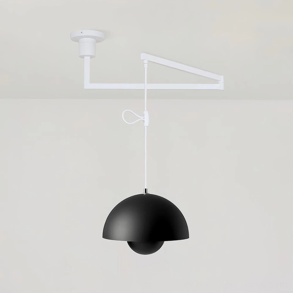 Matte white swing arm pendant light minimalist Nordic design dome fixture