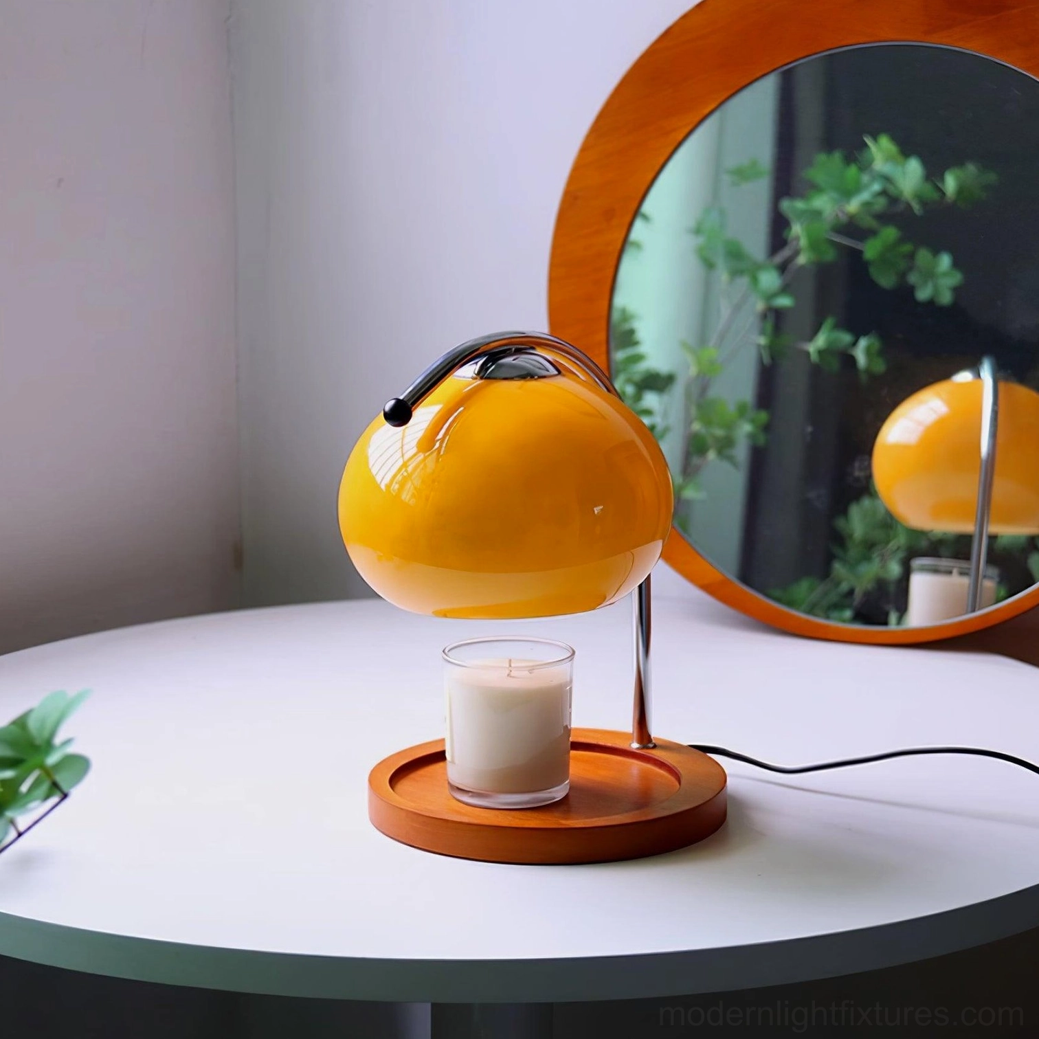 Mauri candle warmer lamp in various settings - nightstand, bathroom, living room, meditation space
