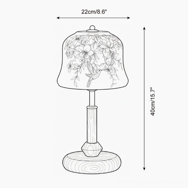 Meadow table lamp technical dimension drawing showing measurements and structural design outline