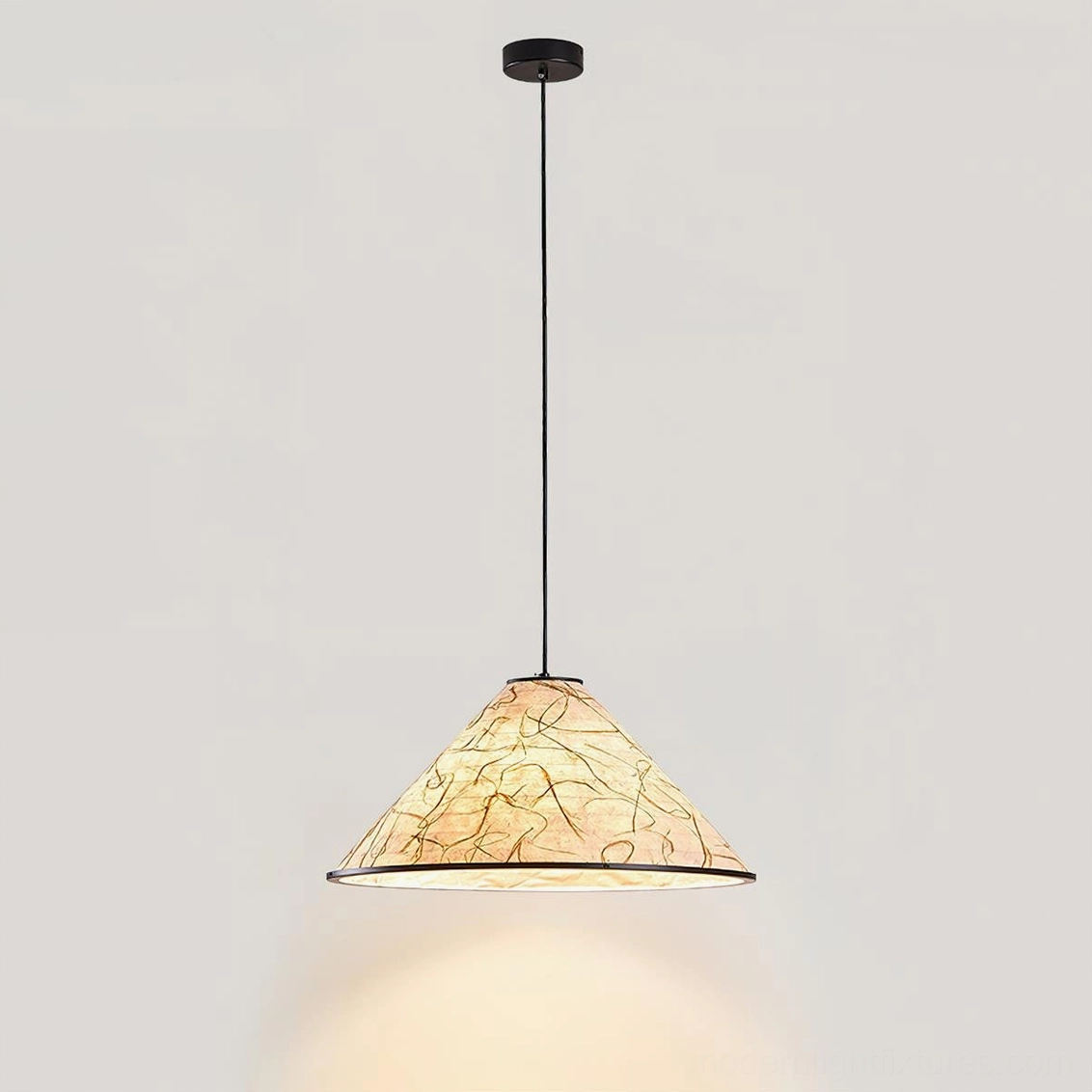 Medium cone pendant lamp 40cm size handcrafted rice paper shade in minimalist design setting