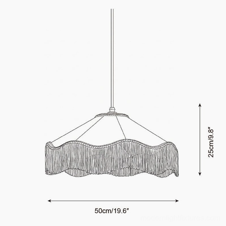 Technical schematic drawing of medium 50cm bohemian tassel pendant light front orthographic view