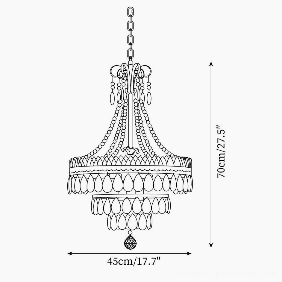Medium red ruby crystal chandelier technical line drawing orthographic 70cm height 45cm diameter specs