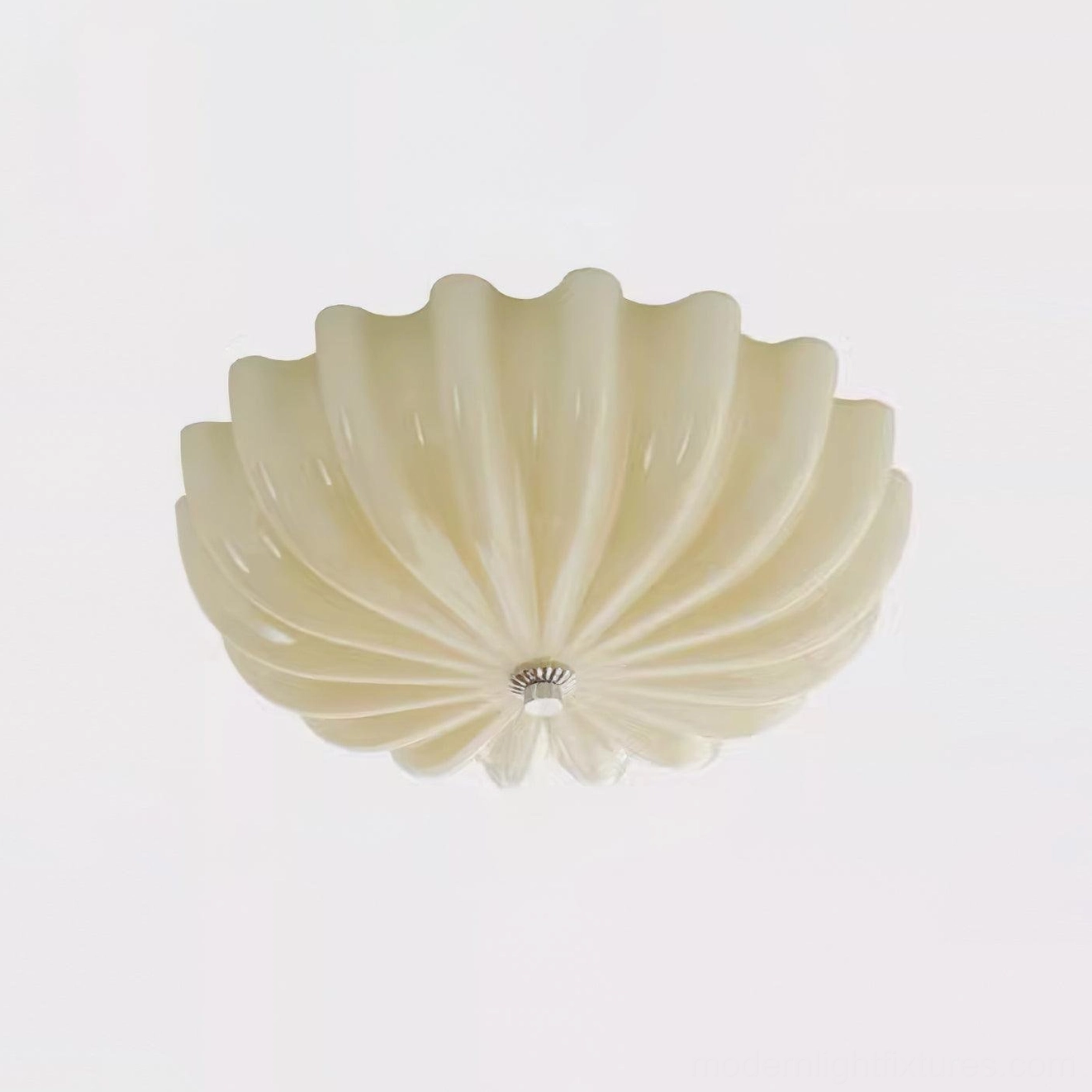 Medium 45cm diameter jelly shell ceiling light fixture in warm beige finish with dimmable warm white LED