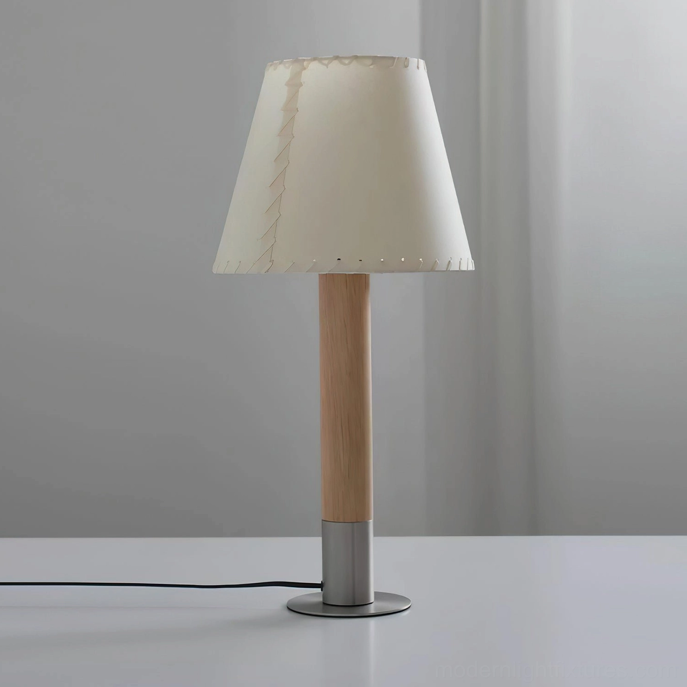 Medium size minimalist table lamp white and wood color option nightstand accent