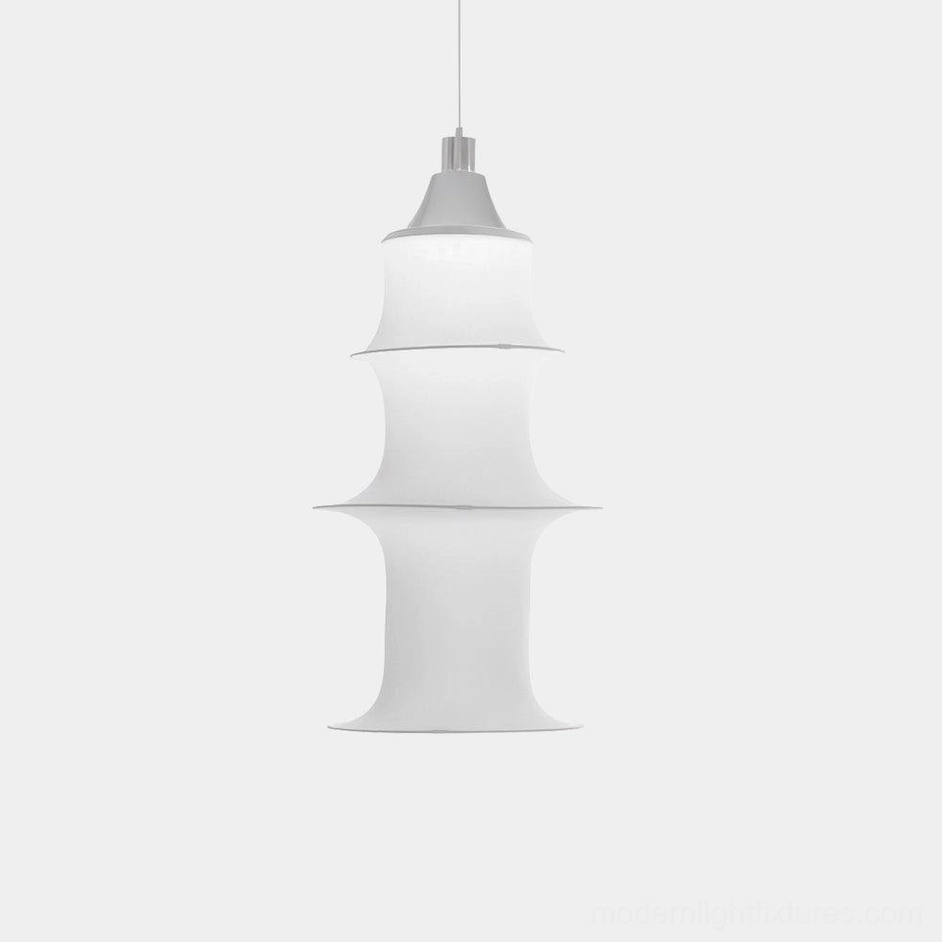 Medium tiered white fabric pendant lamp - 30cm diameter standard dining fixture