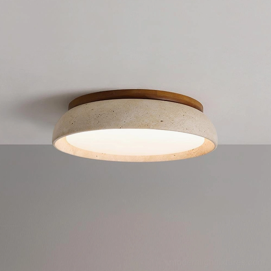 Medium travertine ceiling light fixture installed in residential interior design setting