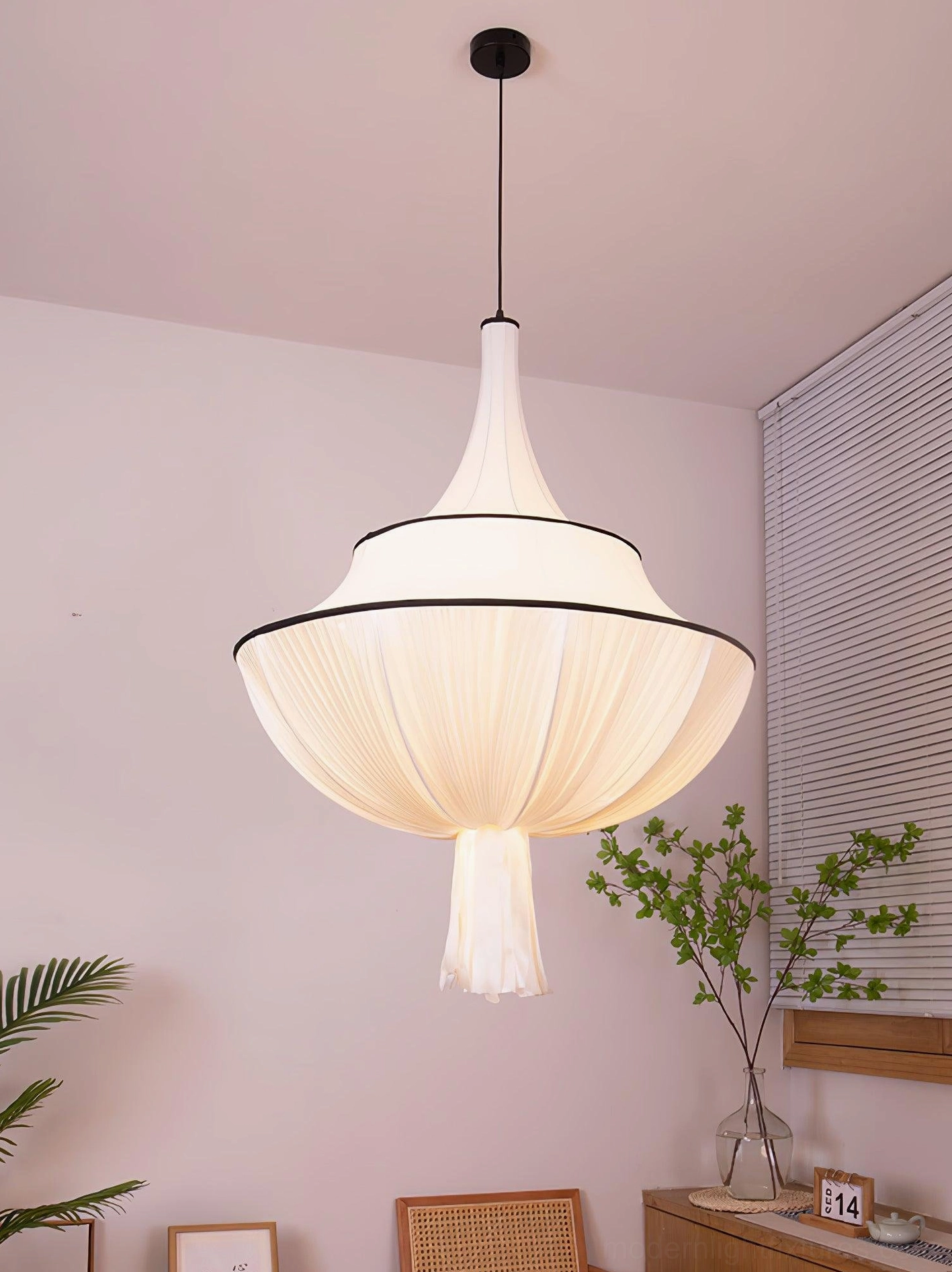 Tiered pleated fabric pendant light fixture, contemporary bohemian lighting solution for homes