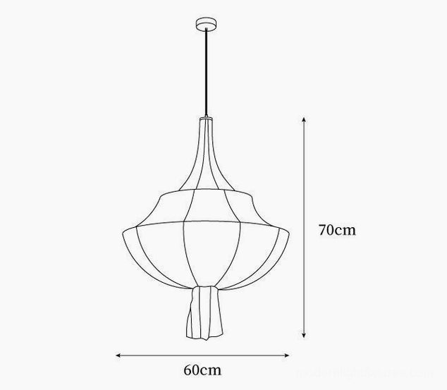Meduse pendant light technical drawing showing dimensions, 60cm diameter x 70cm height specifications