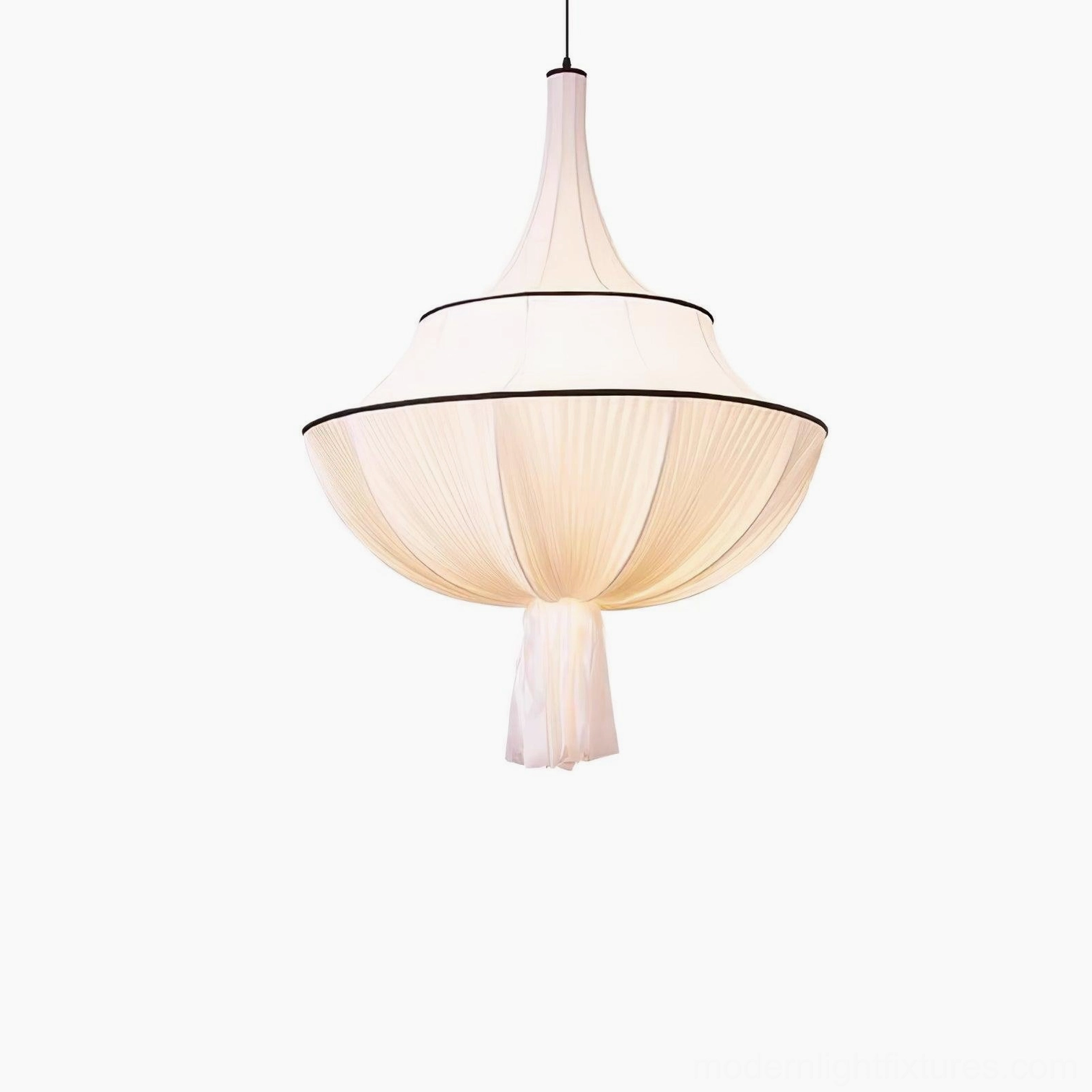 Meduse pendant light fixture showcasing pleated fabric texture and refined black trim details