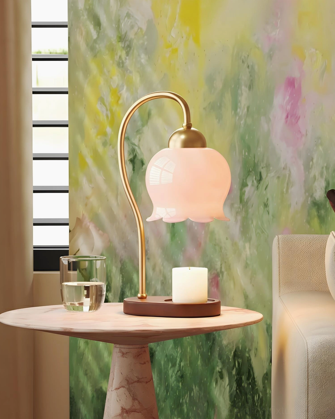 Meliora candle warmer lamp modern living room side table styling with brass metal
