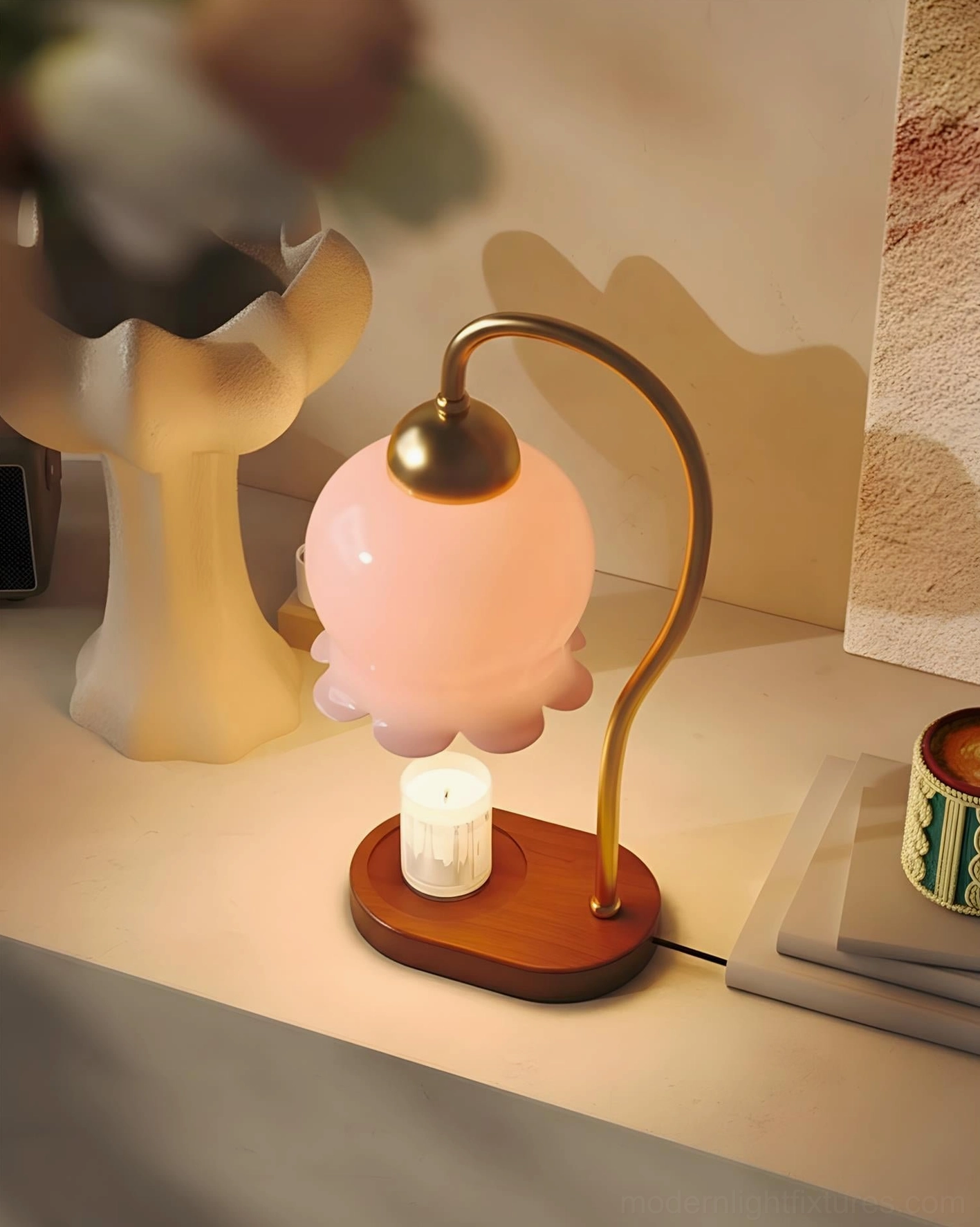 Meliora petal candle warmer table lamp complete assembly with halogen bulb components