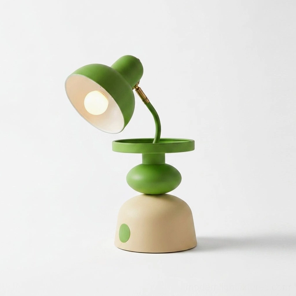 Mello leaf green modern table lamp with sculptural base and flexible positioning arm