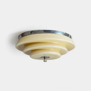 Mellow tiered ceiling light fixture front view - cream ivory layered glass with chrome hardware