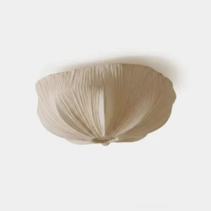 Melune pleated fabric dome flush mount ceiling light with scalloped ruffled cream shade, front close-up studio view