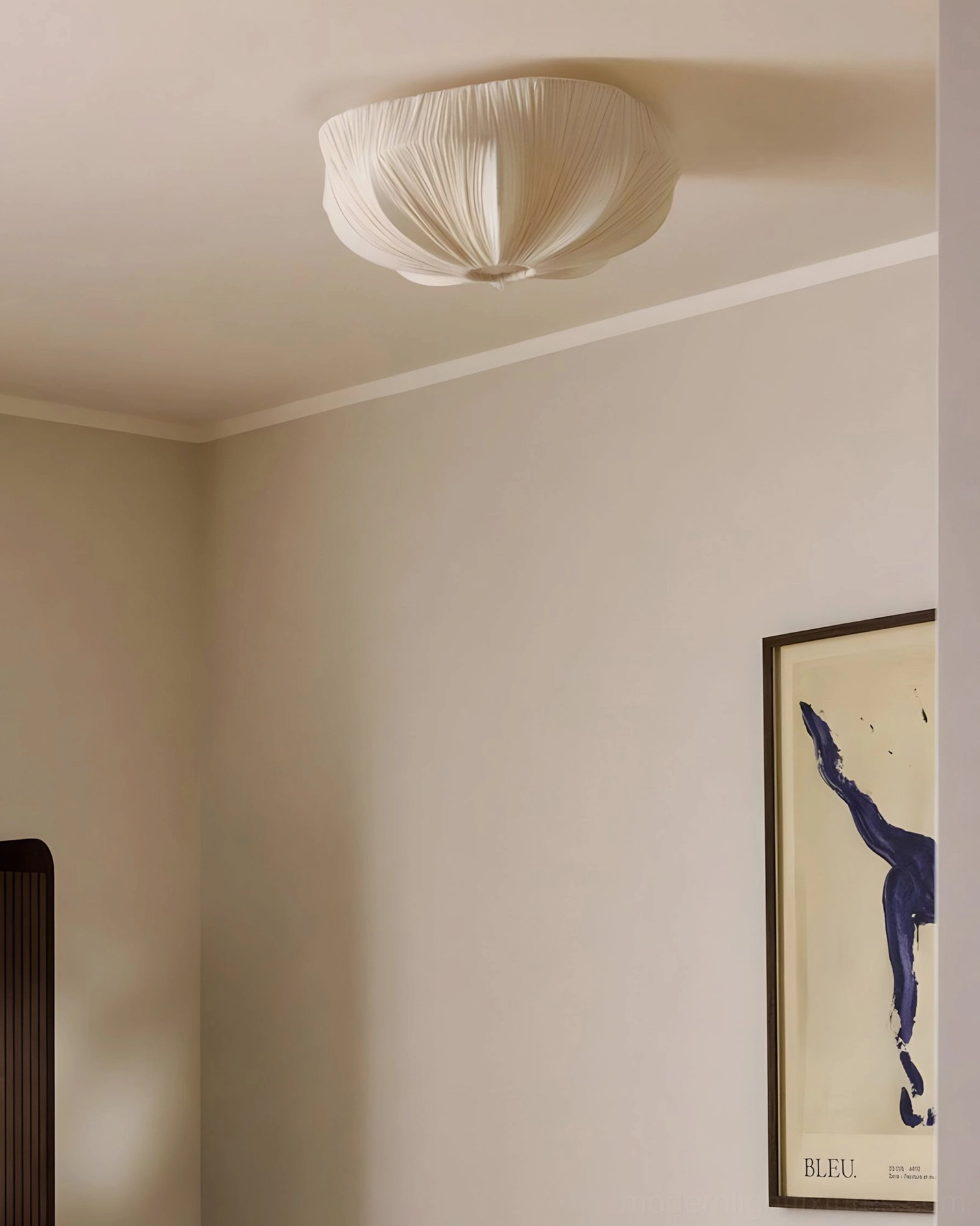 Melune pleated gathered fabric dome flush mount ceiling light, three size options detailed with measurements