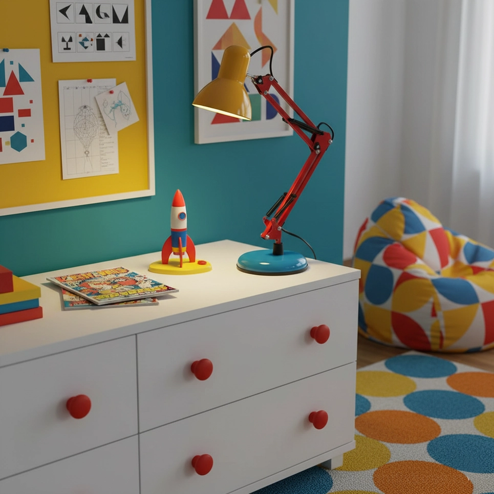 Memphis table lamp and floor lamp pair displayed together - coordinated postmodern designer lighting set for complete room transformation