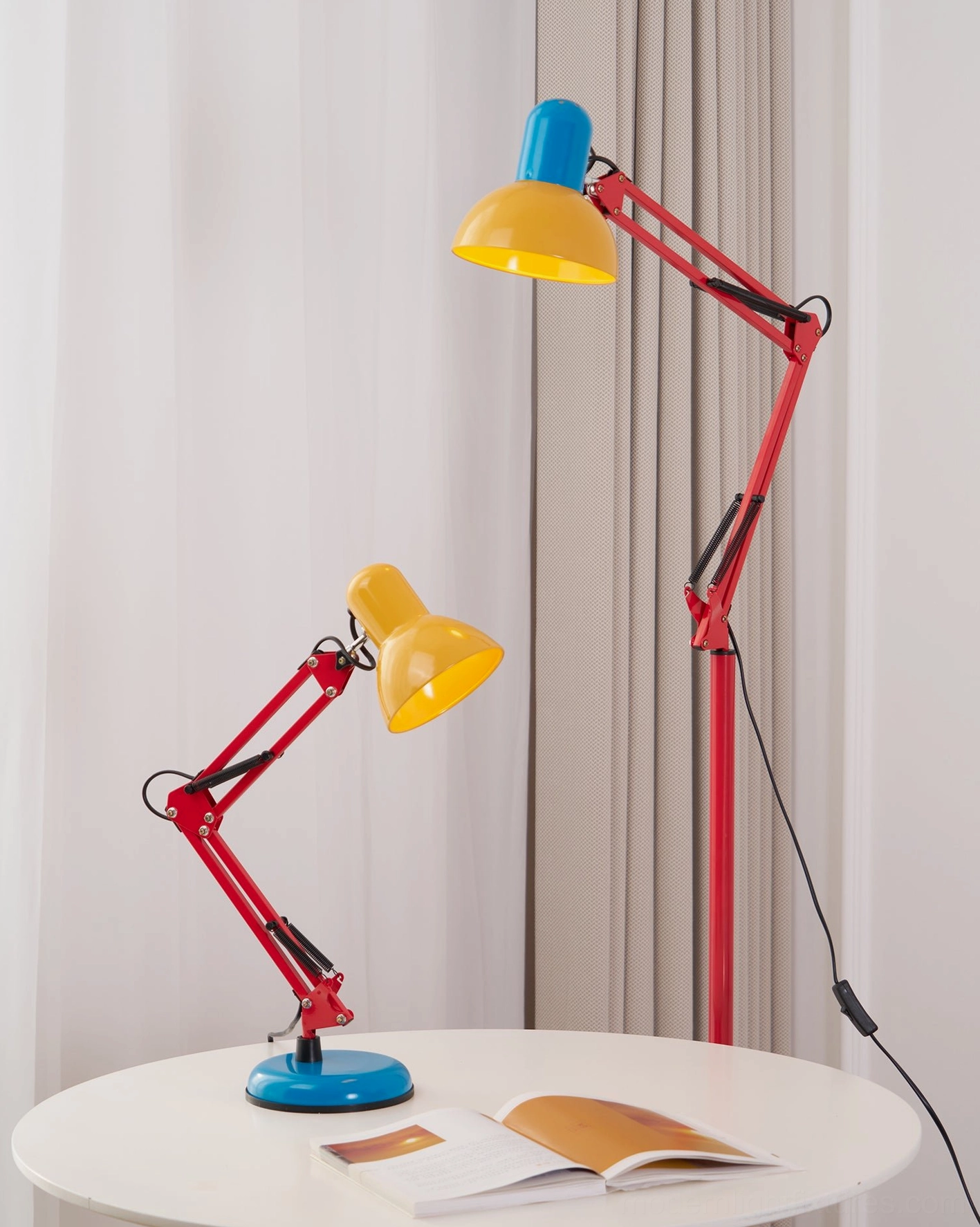 Memphis-style desk lamp styling in maximalist eclectic interior - bold designer table lamp as statement piece in colorful collected aesthetic