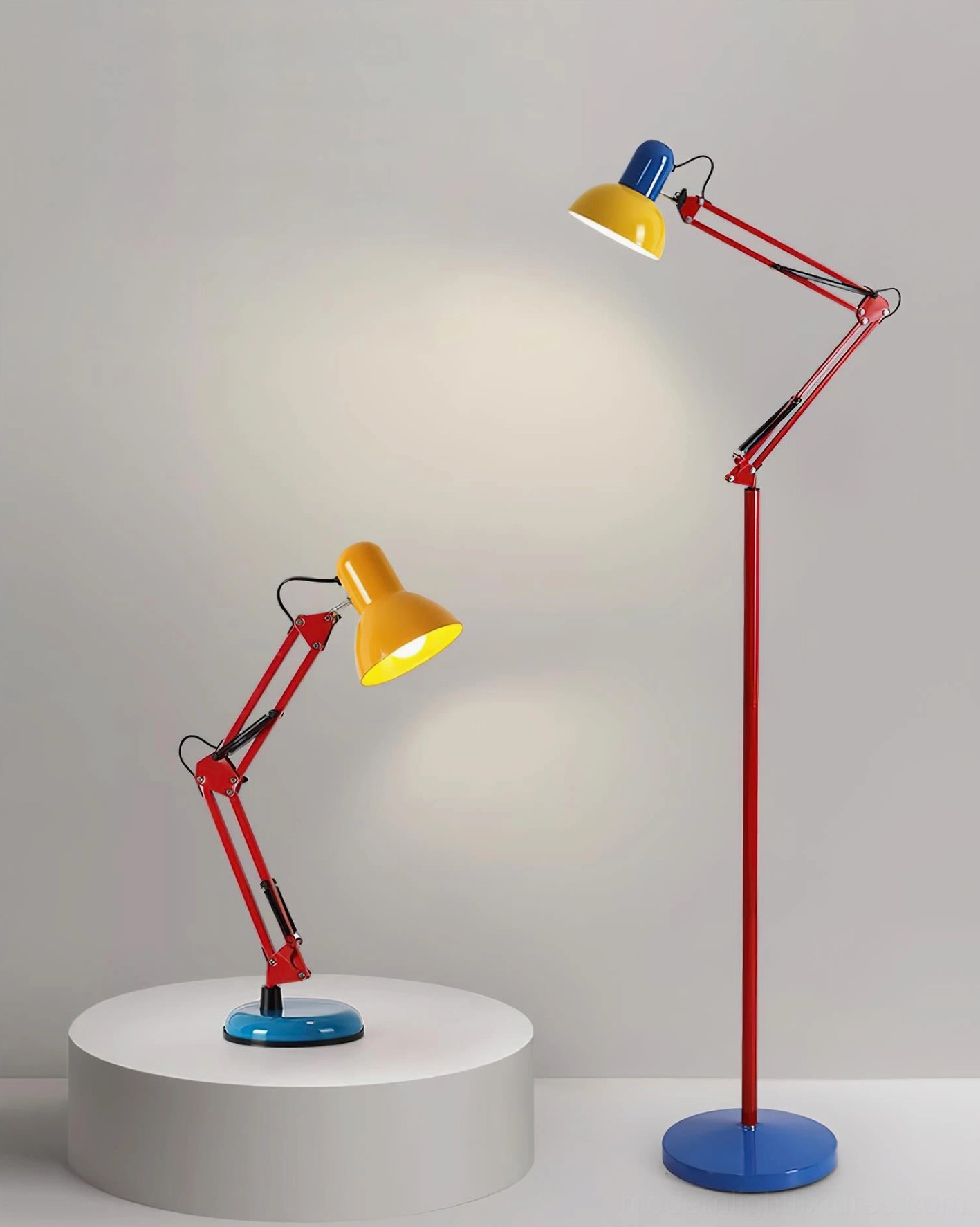 Memphis desk lamp dimensional view showing proportions and scale - compact 35cm wide designer table lamp for small spaces and desk surfaces