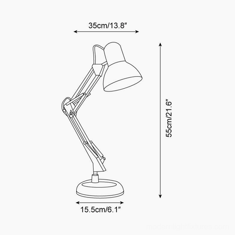 Memphis table lamp technical orthographic drawing showing dimensions - 55cm height, 35cm width, 15.5cm base diameter specification diagram