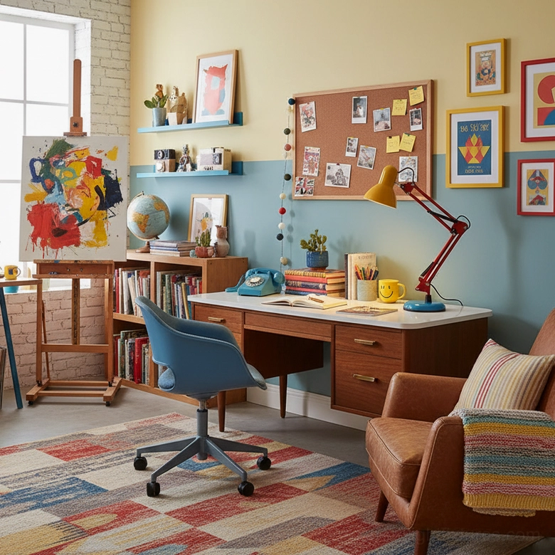 Memphis table lamp with dimmer-compatible warm LED bulb installed - energy efficient postmodern desk lamp for flexible lighting control