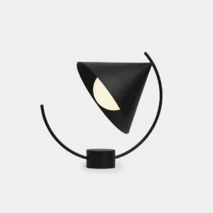Modern Meridian Arc matte black cone table lamp front view studio photography
