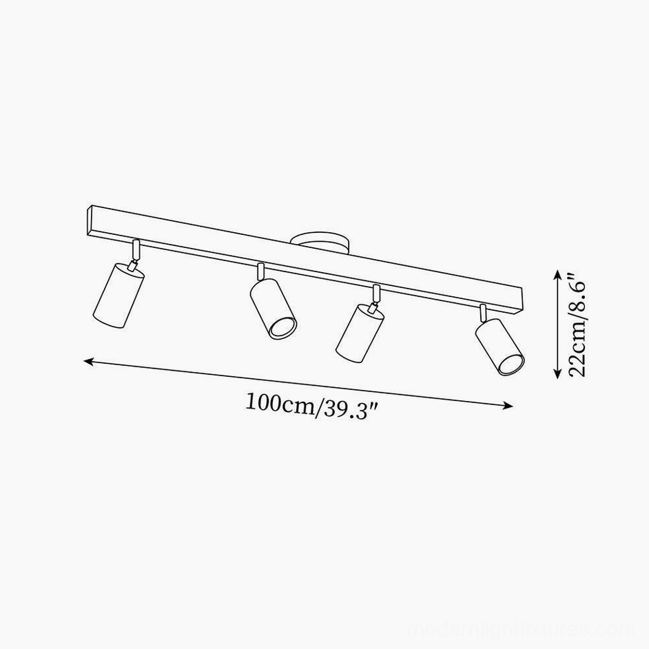 Merlo large wooden track light 100cm dimension technical drawing orthographic view