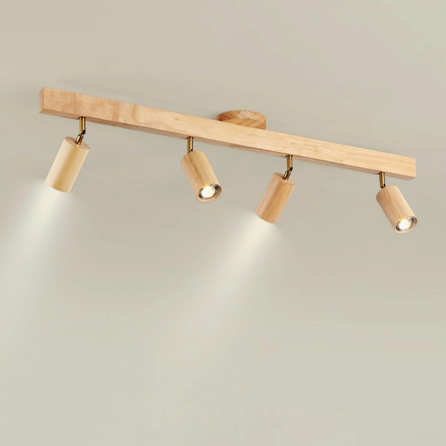 Natural wood finish track light fixture detail and construction