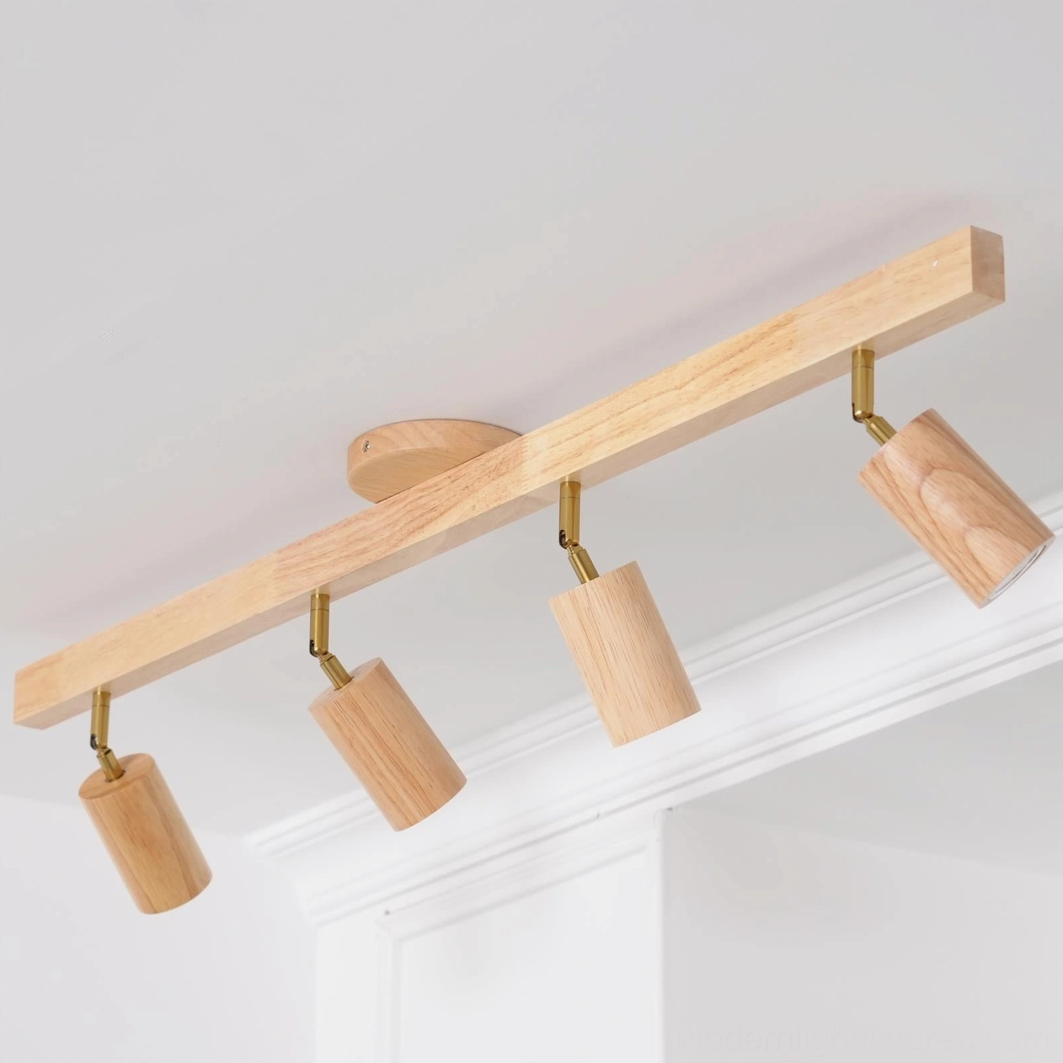 Organic modern wooden track light ceiling fixture with natural materials