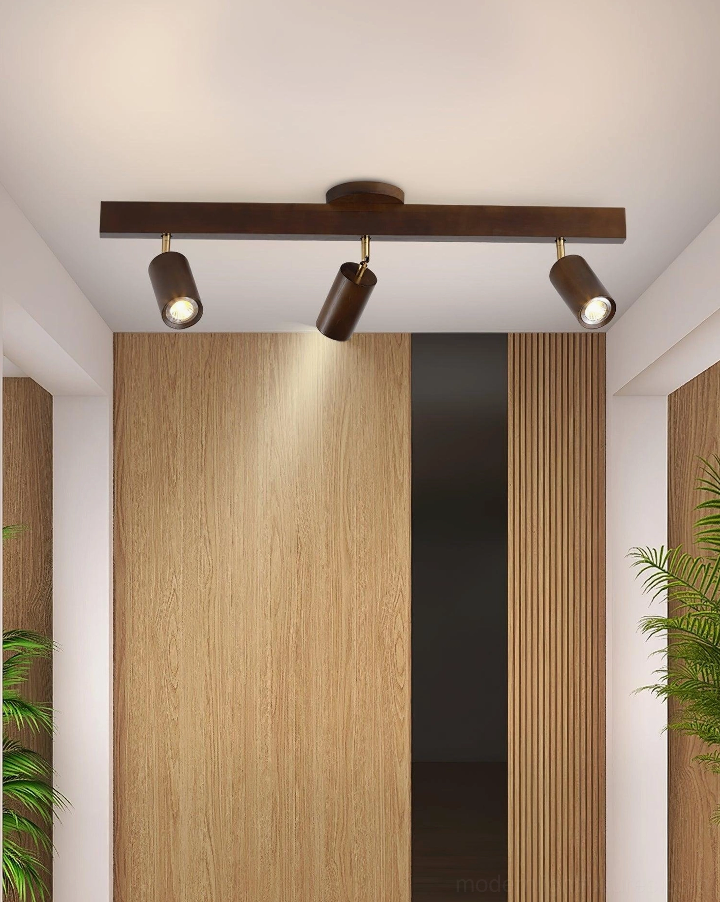 Merlo wooden track light showing size comparison in room setting