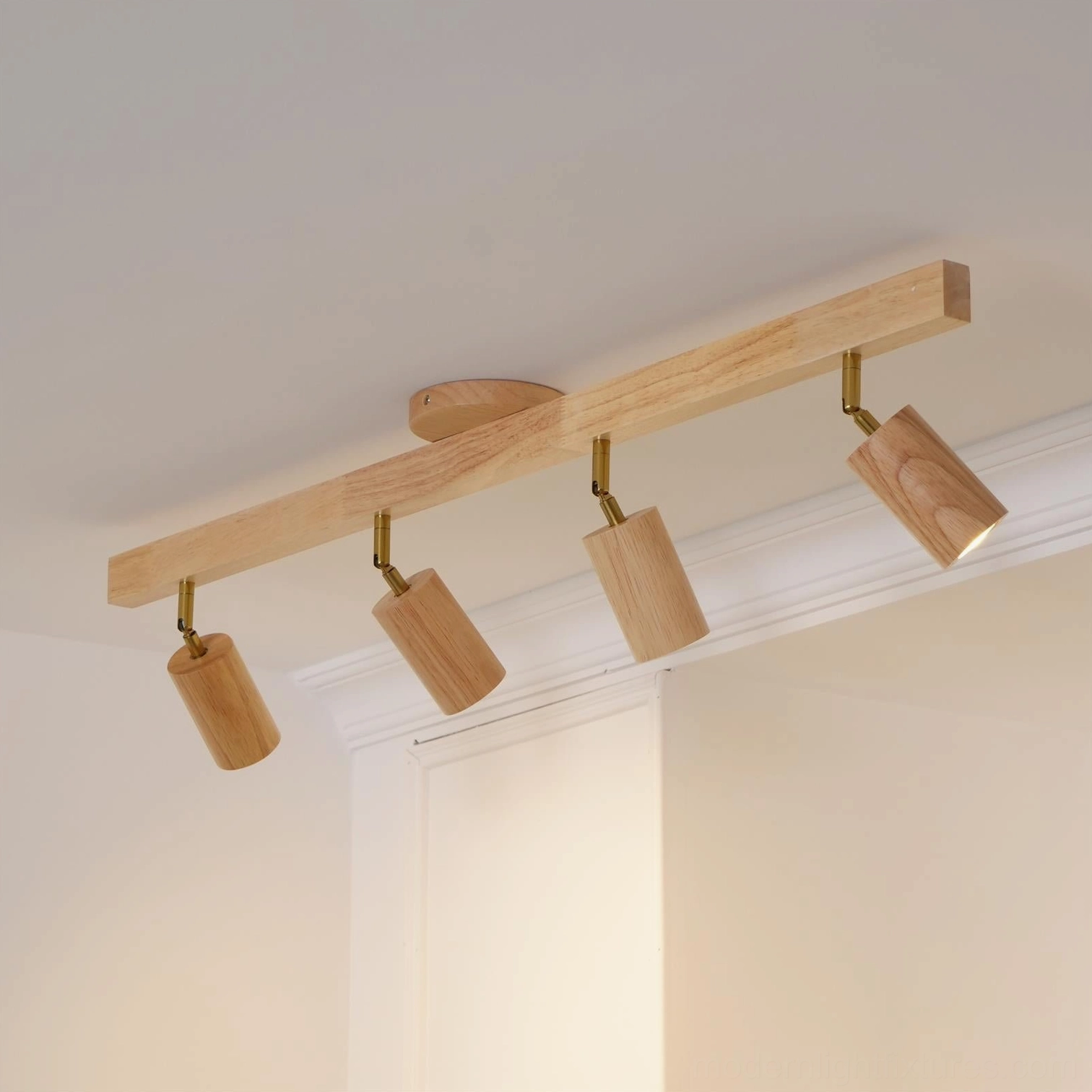 Wooden track ceiling light installed in transitional interior design room