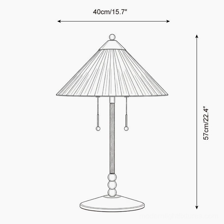 Merona table lamp orthographic technical drawing showing dimensions and pleated conical shade construction details