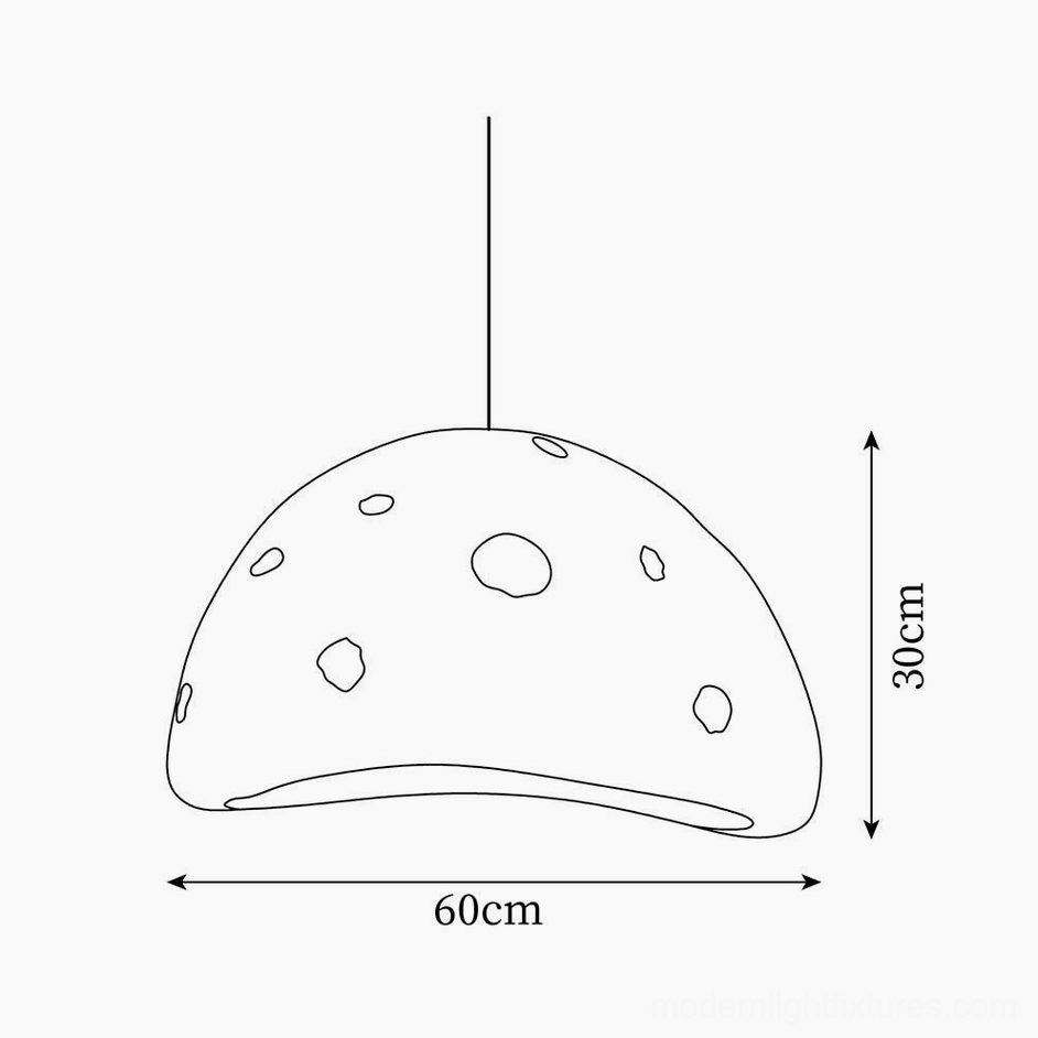 Meteorite crater pendant light technical design sketch orthographic view showing 60cm diameter and 30cm height dimensions