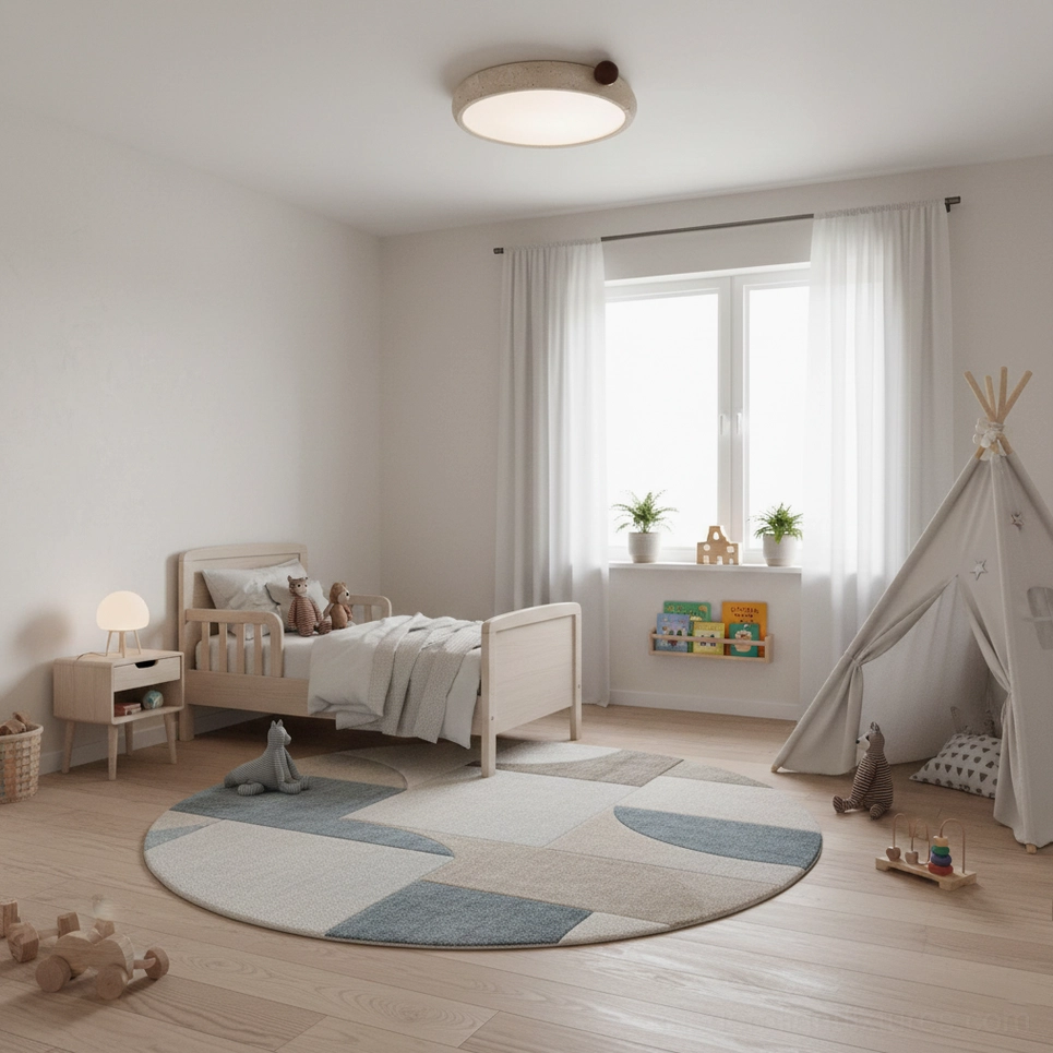 Metra warm white ceiling light in minimalist kids nursery room warm lighting ambiance