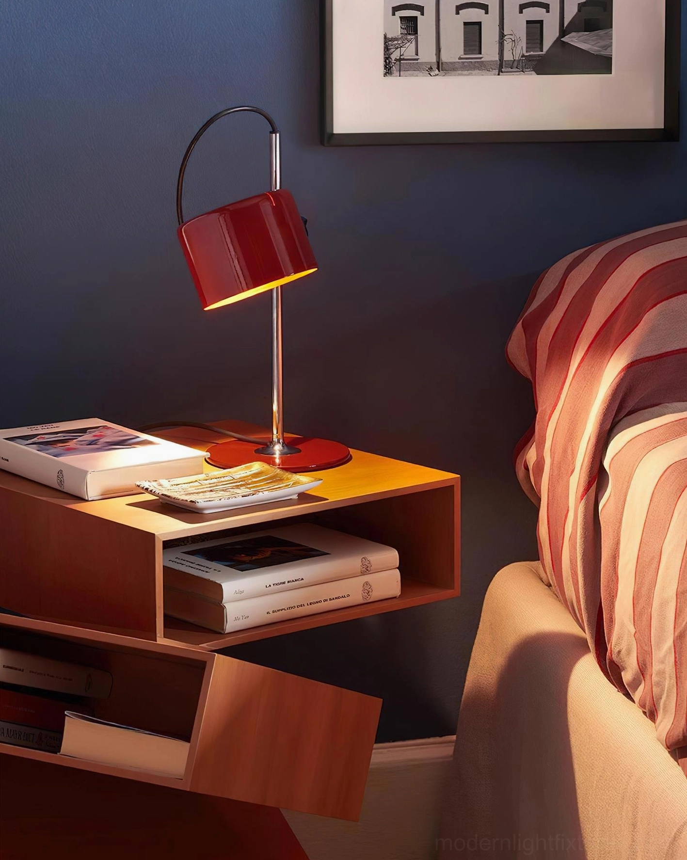Red metro spot table lamp bedside view - modern contemporary red table lighting