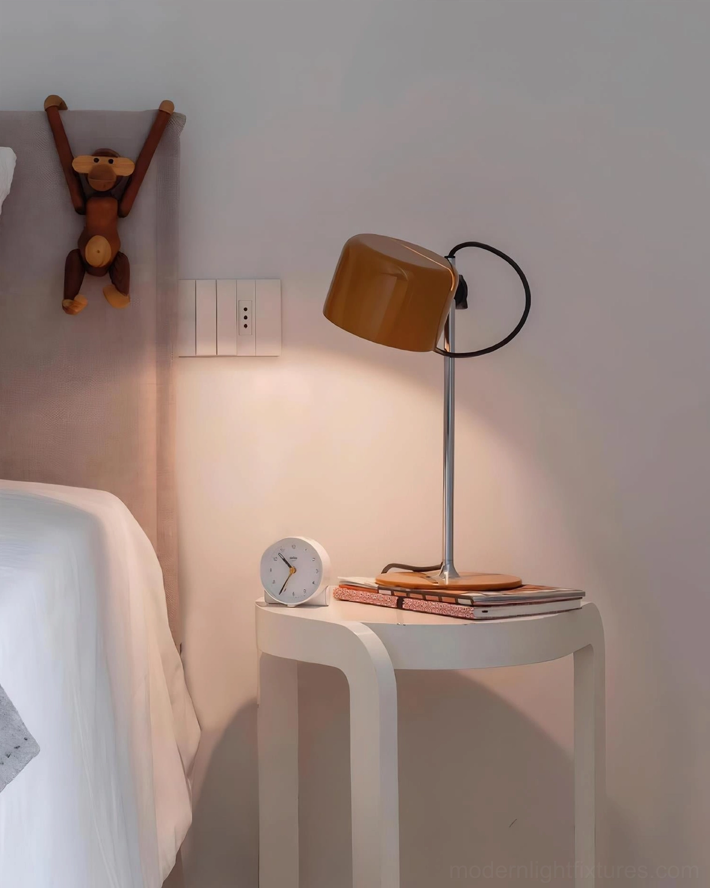 Metro spot table lamp bedside yellow shade with warm ambient lighting - modern bedroom accent lamp