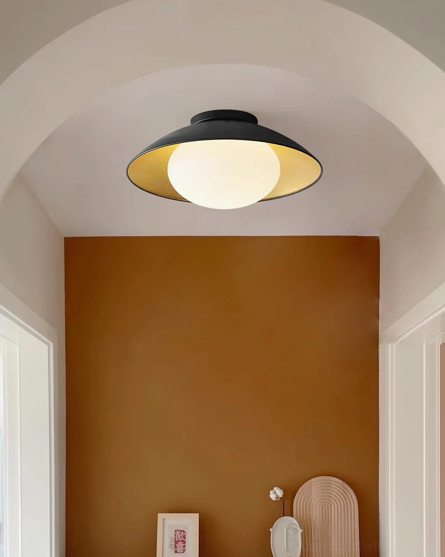 Mezo modern ceiling light fixture overhead view frosted glass ball centered dome design