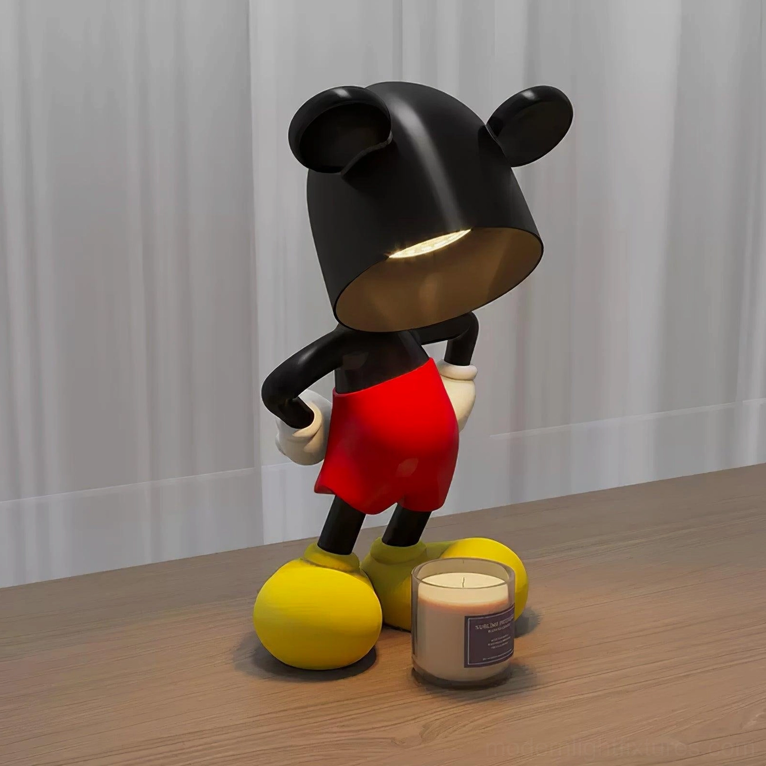 Mickey candle warmer lamp side view with scented candle beside