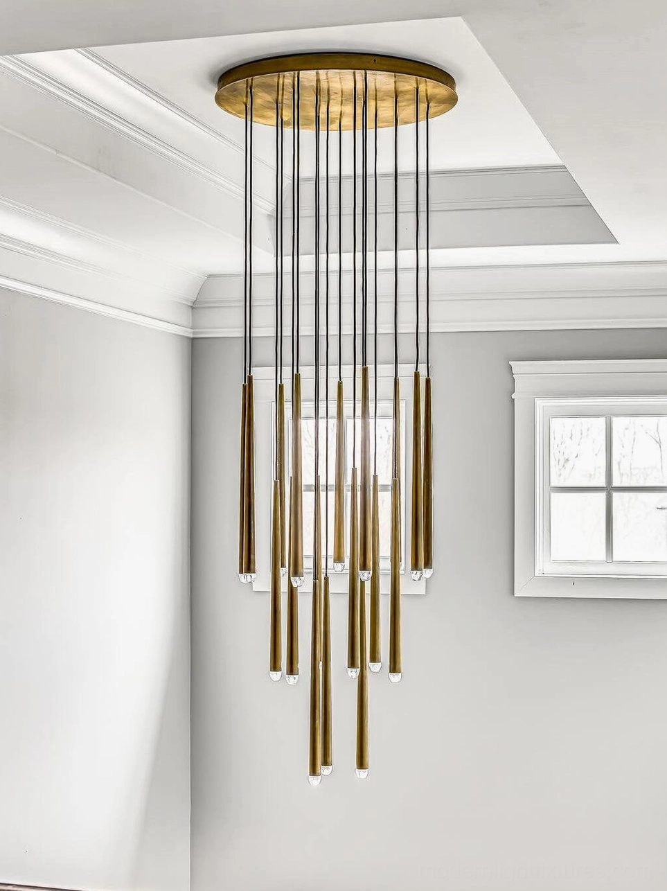 Mid-century modern round cluster pendant light close-up detail view